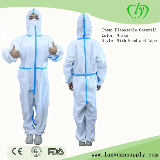 Ly CE SMS Tute microporose Tuta medica monouso con cucitura a nastro termosaldata